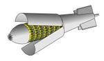 Streubomben-Zeichnung. Ein Raketen-förmiger Behälter öffnet sich.